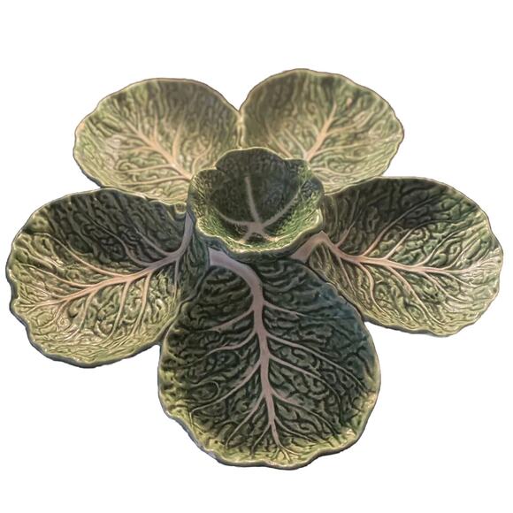 Bordallo Pinheiro Cabbage Green 6 - Part Relish Dish 15" - Picture 1 of 6